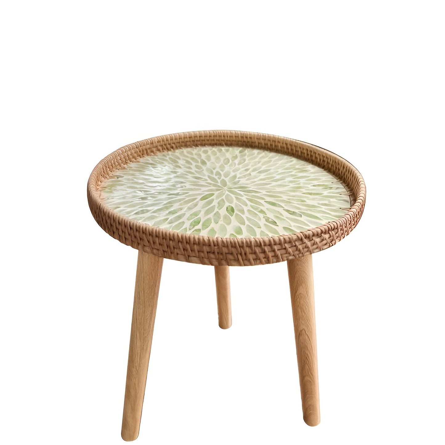 Scandinavian Round Coffee Table Rattan Accent Side Table