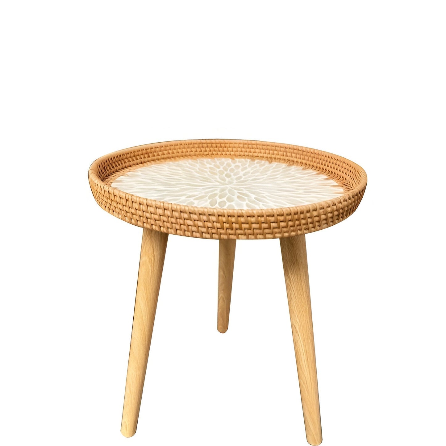 Scandinavian Round Coffee Table Rattan Accent Side Table
