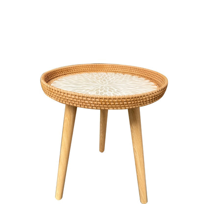 Scandinavian Round Coffee Table Rattan Accent Side Table
