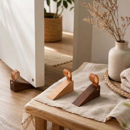 Scandinavian Wooden Door Stop with Non-Slip Base