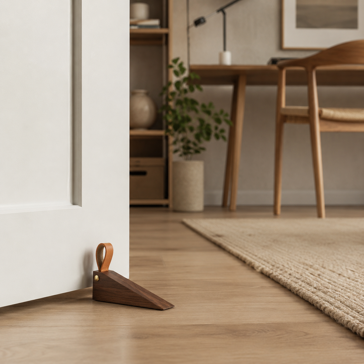 Scandinavian Wooden Door Stop with Non-Slip Base