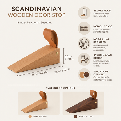 Scandinavian Wooden Door Stop with Non-Slip Base