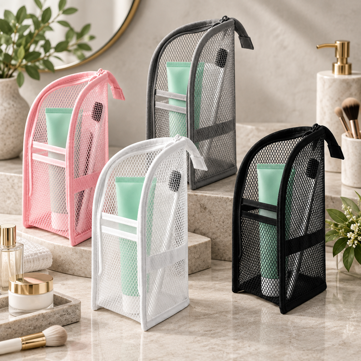 Self-Standing Travel Toiletry Bag with Easy-Access Compartments