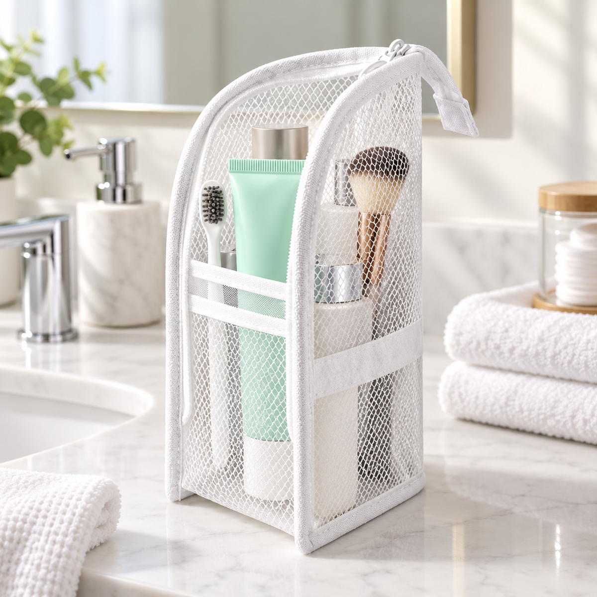 Self-Standing Travel Toiletry Bag with Easy-Access Compartments