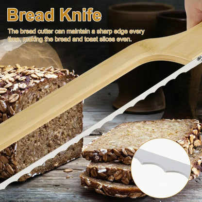 Serrated Bread Knife Stainless Steel Wooden Handle Cutter