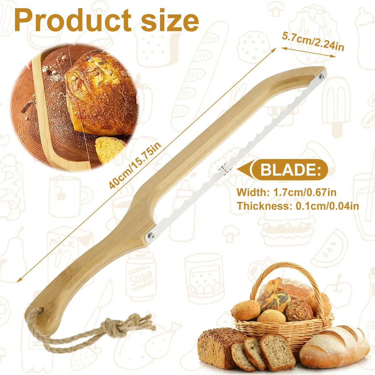 Serrated Bread Knife Stainless Steel Wooden Handle Cutter