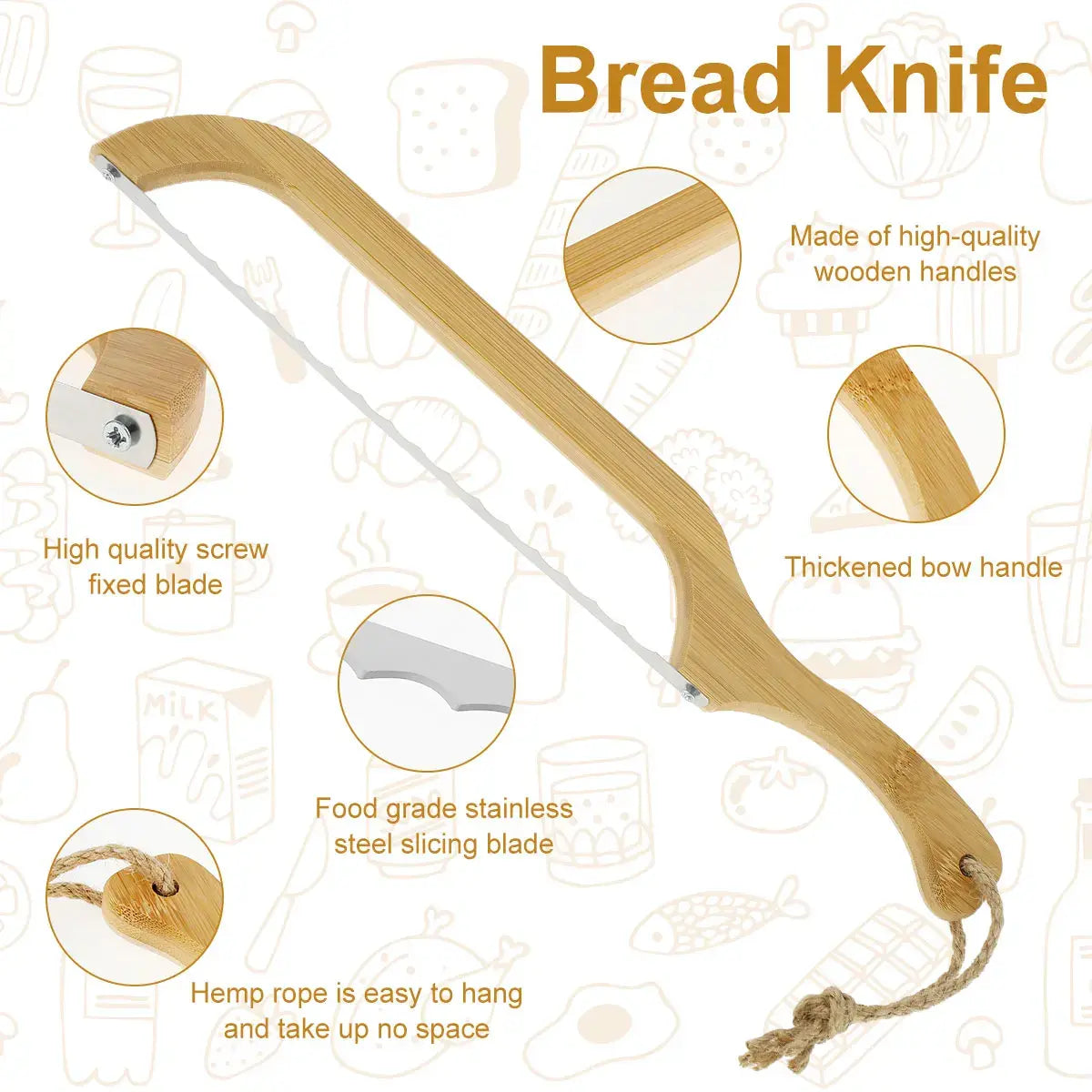 Serrated Bread Knife Stainless Steel Wooden Handle Cutter