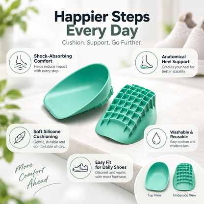 Shock-Absorbing Silicone Heel Cups with Anatomical Support and Washable Design