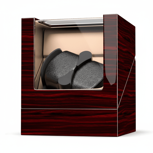 Two black stones in a wooden box with a glass lid on a white background