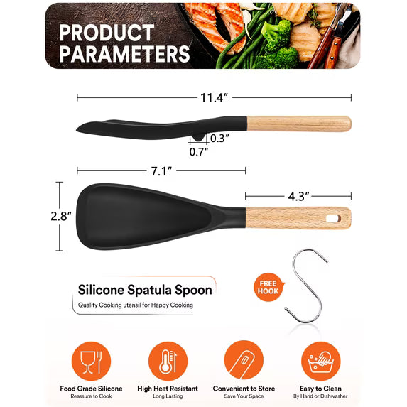 Silicone Cooking Spoon Spatula Heat Resistant Non Stick Kitchen Utensil