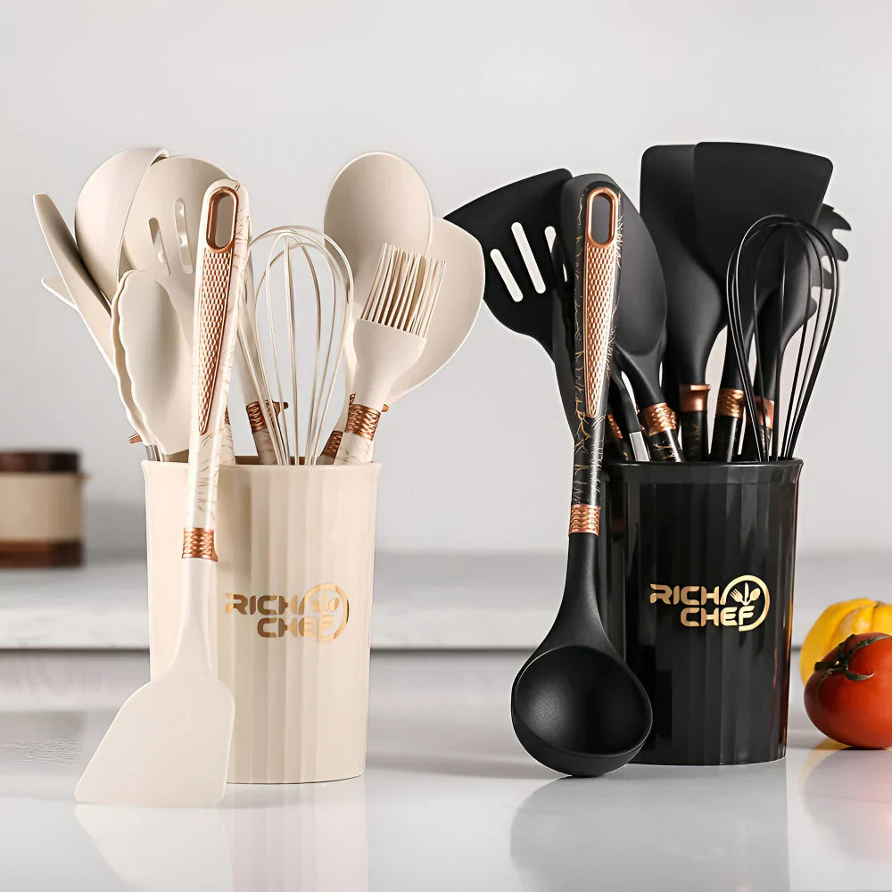 Silicone Kitchen Utensil Set Heat Resistant Cooking Tools With Holder