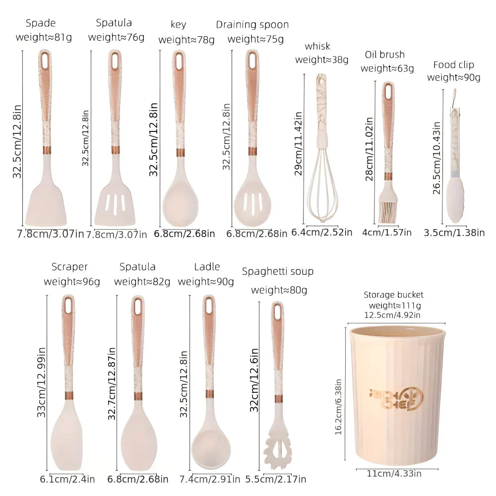 Silicone Kitchen Utensil Set Heat Resistant Cooking Tools With Holder