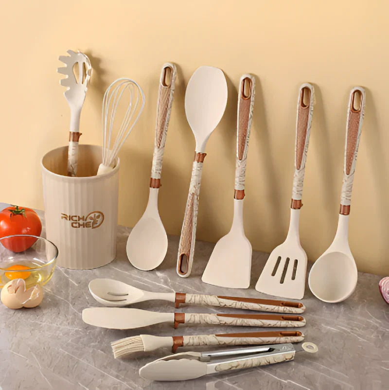 Silicone Kitchen Utensil Set Heat Resistant Cooking Tools With Holder