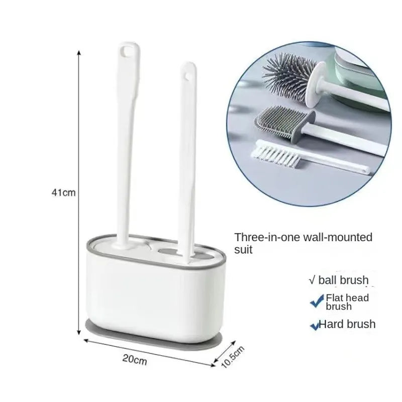 Silicone Toilet Brush Wall Mounted Bathroom Cleaning Set