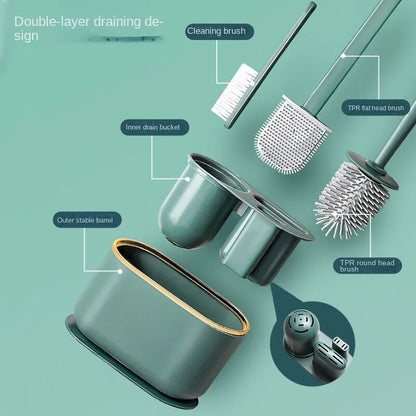 Silicone Toilet Brush Wall Mounted Bathroom Cleaning Set