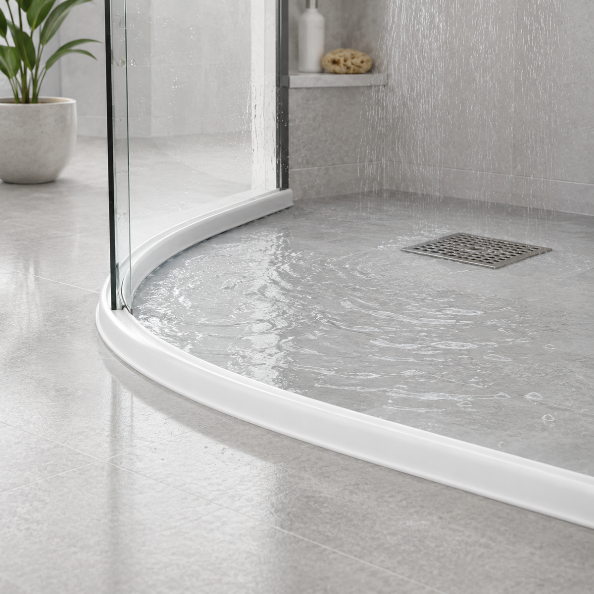 Silicone Water Stopper Strip with Adhesive Backing for Shower Edges and Bathroom Floors