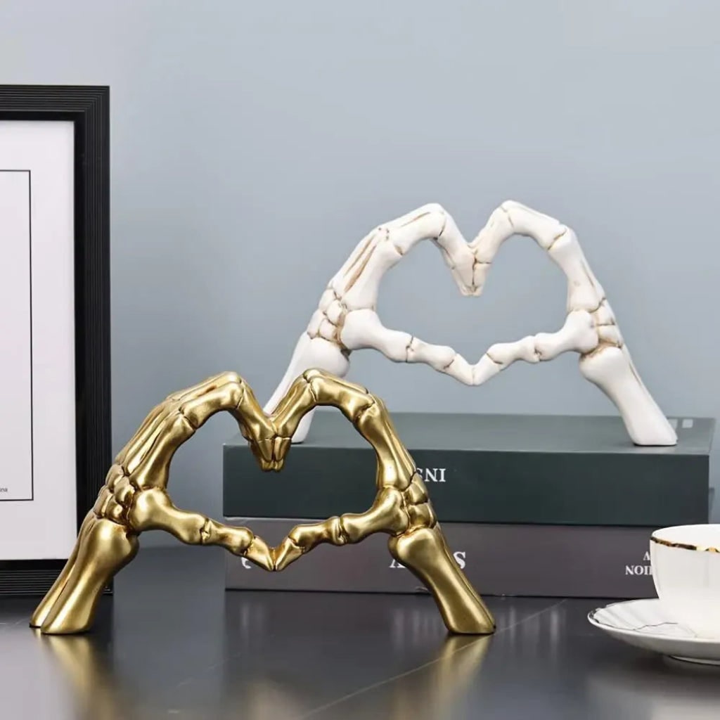 Skeleton Hands Heart Sculpture Gothic Halloween Home Table Decor
