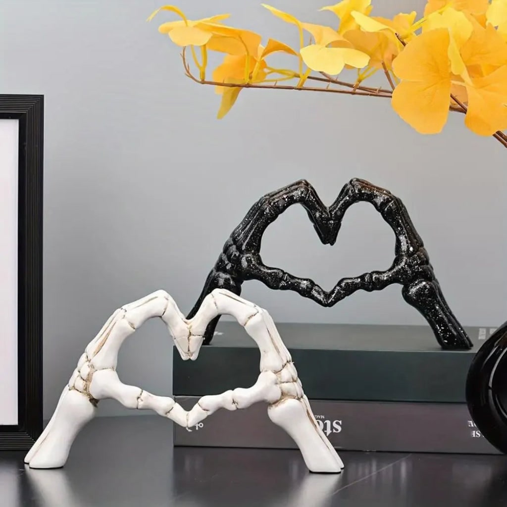 Skeleton Hands Heart Sculpture Gothic Halloween Home Table Decor