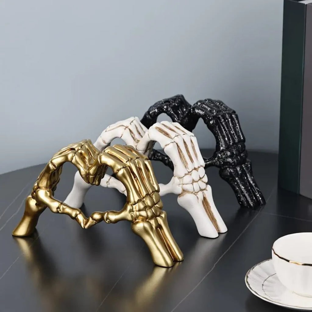Skeleton Hands Heart Sculpture Gothic Halloween Home Table Decor