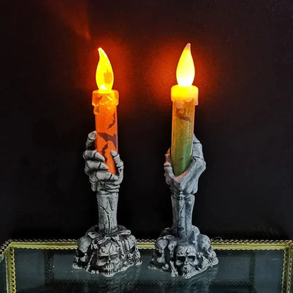 Skull Candle Holder Halloween Decor Spooky Tabletop Accent