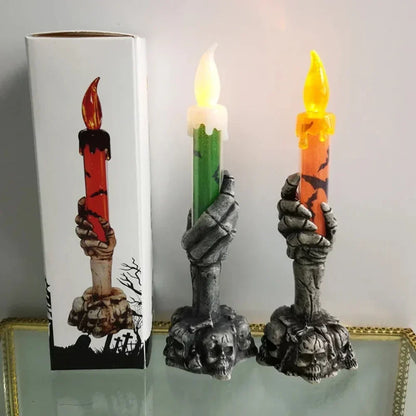 Skull Candle Holder Halloween Decor Spooky Tabletop Accent