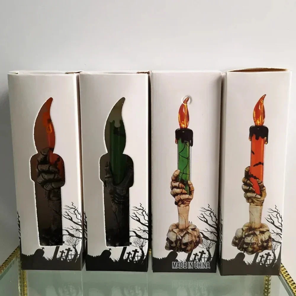Skull Candle Holder Halloween Decor Spooky Tabletop Accent