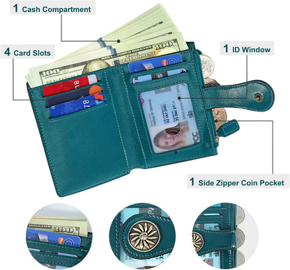 Slim Bifold RFID Women's Wallet with Zipper Pocket Stylish Leather Compact Design