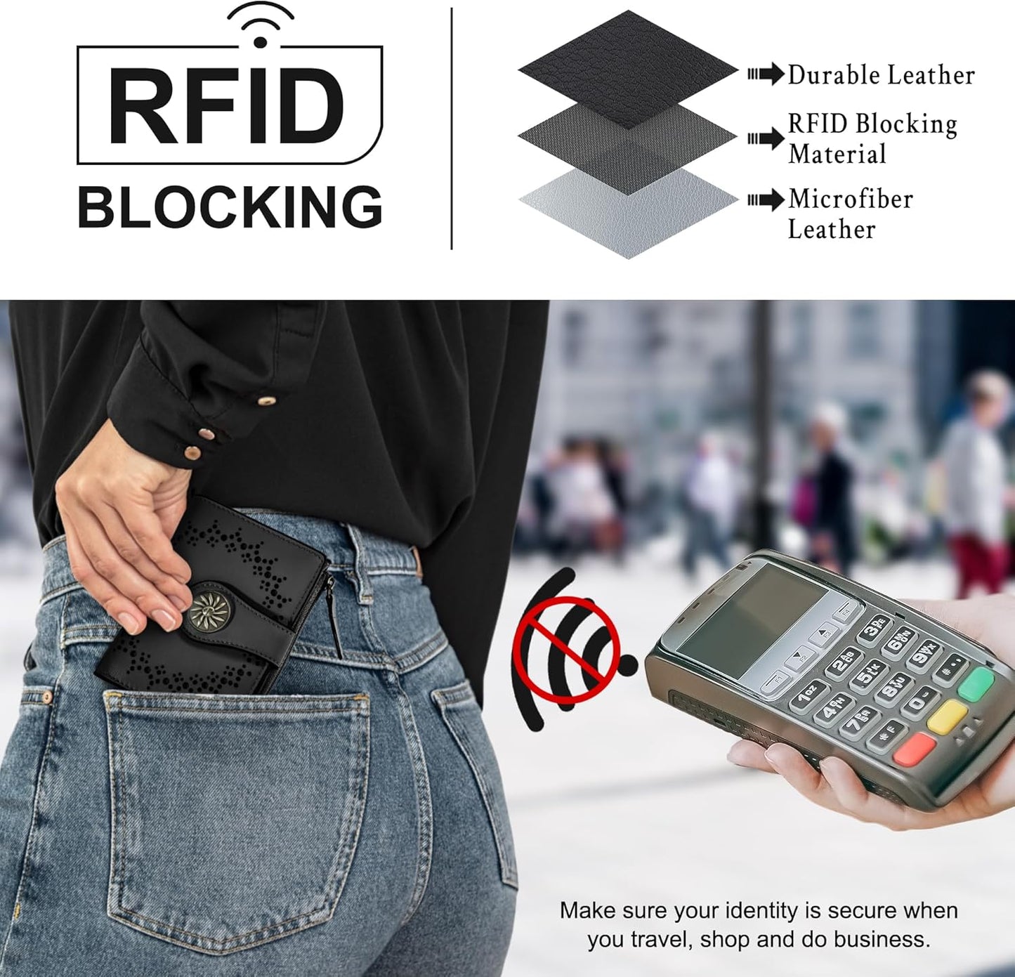 Slim Bifold RFID Women's Wallet with Zipper Pocket Stylish Leather Compact Design