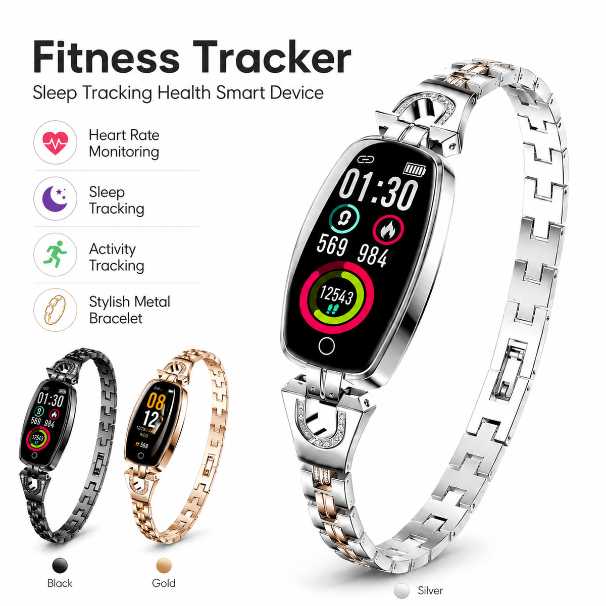 Smart Fitness Tracker Bracelet with Sleep and Heart Rate Monitoring