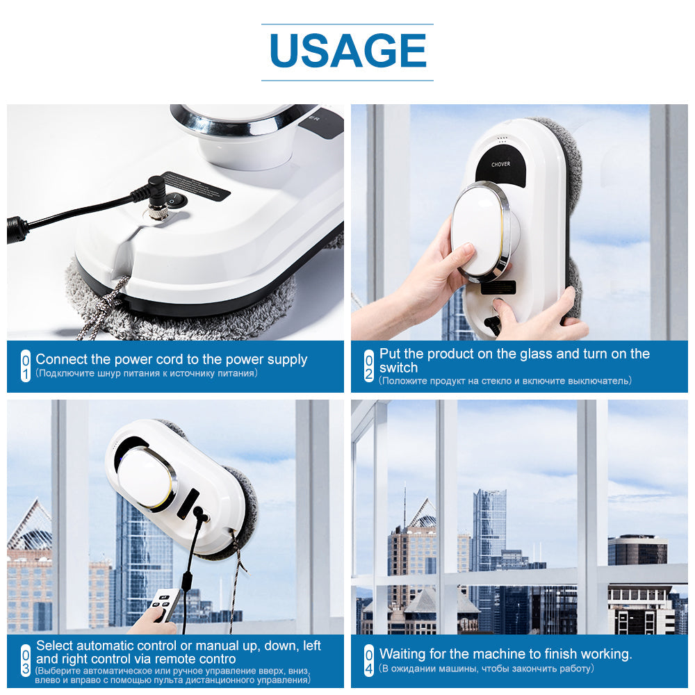 Smart Robot Window Cleaner with Remote Control Automatic Vacuum and Cleaning Function