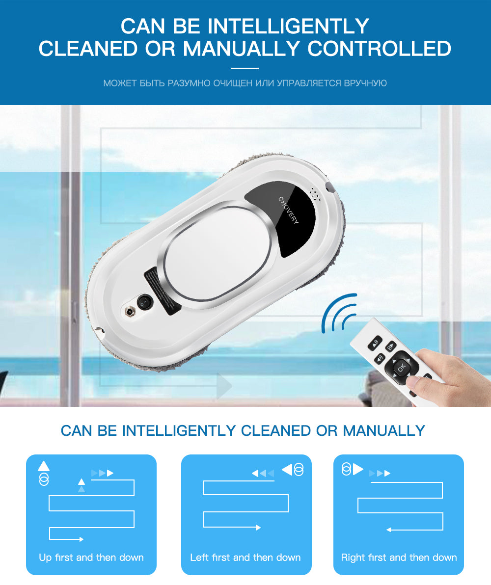 Smart Robot Window Cleaner with Remote Control Automatic Vacuum and Cleaning Function