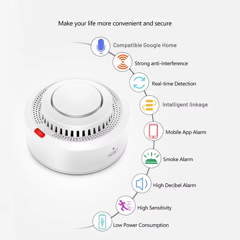 Smart WiFi Smoke Detector Heat Alarm 85dB Fire Safety Sensor
