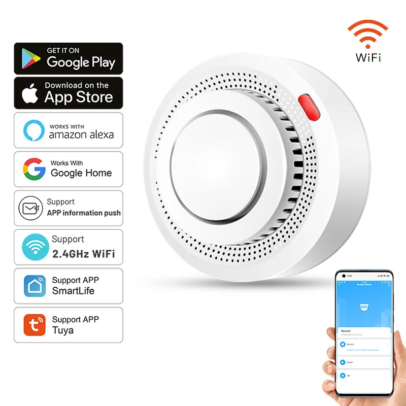 Smart WiFi Smoke Detector Heat Alarm 85dB Fire Safety Sensor