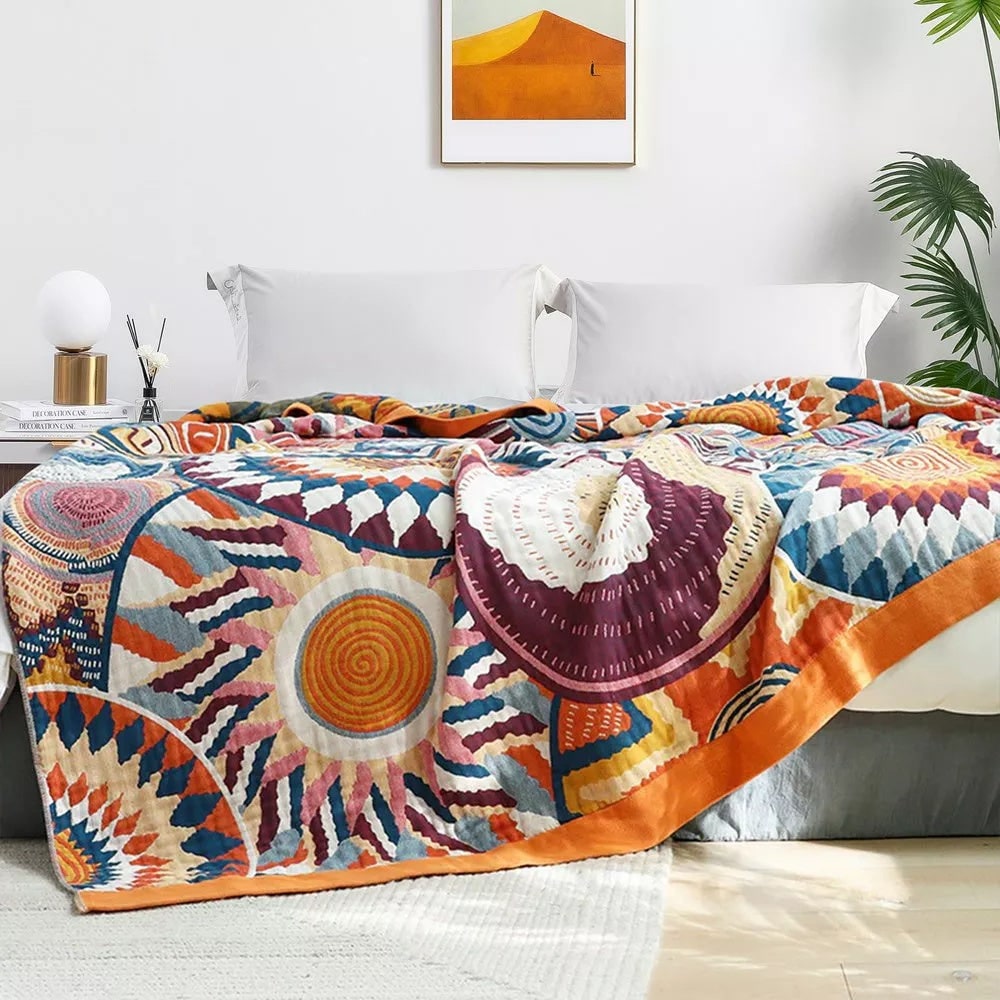 Soft Cotton Throw Blanket Lightweight All Season Decorative Bed Cover