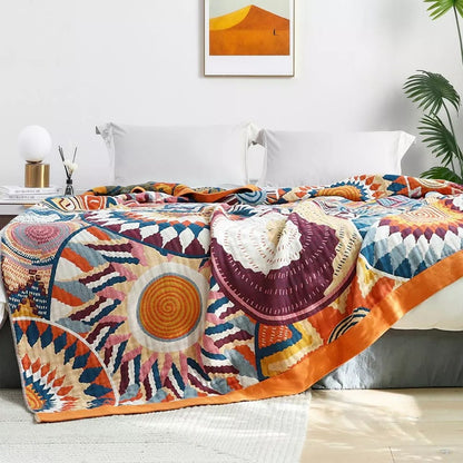 Soft Cotton Throw Blanket Lightweight All Season Decorative Bed Cover