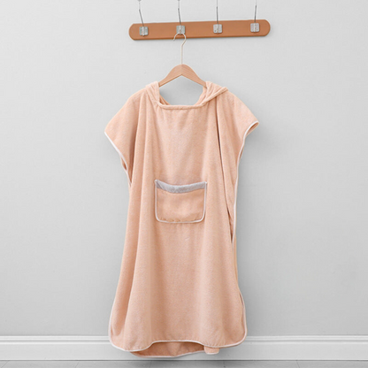 Soft Hooded Bath Poncho with Front Pocket and Absorbent Fabric