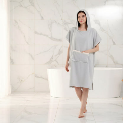 Soft Hooded Bath Poncho with Front Pocket and Absorbent Fabric