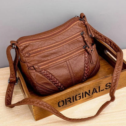 Soft Leather Crossbody Bag for Women with Flap Closure