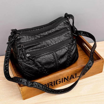 Soft Leather Crossbody Bag for Women with Flap Closure