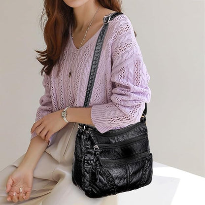 Soft Leather Crossbody Bag for Women with Flap Closure