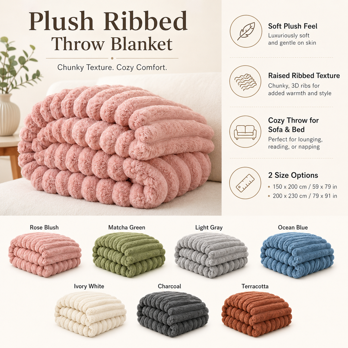 Soft Plush Throw Blanket for Sofa and Bed