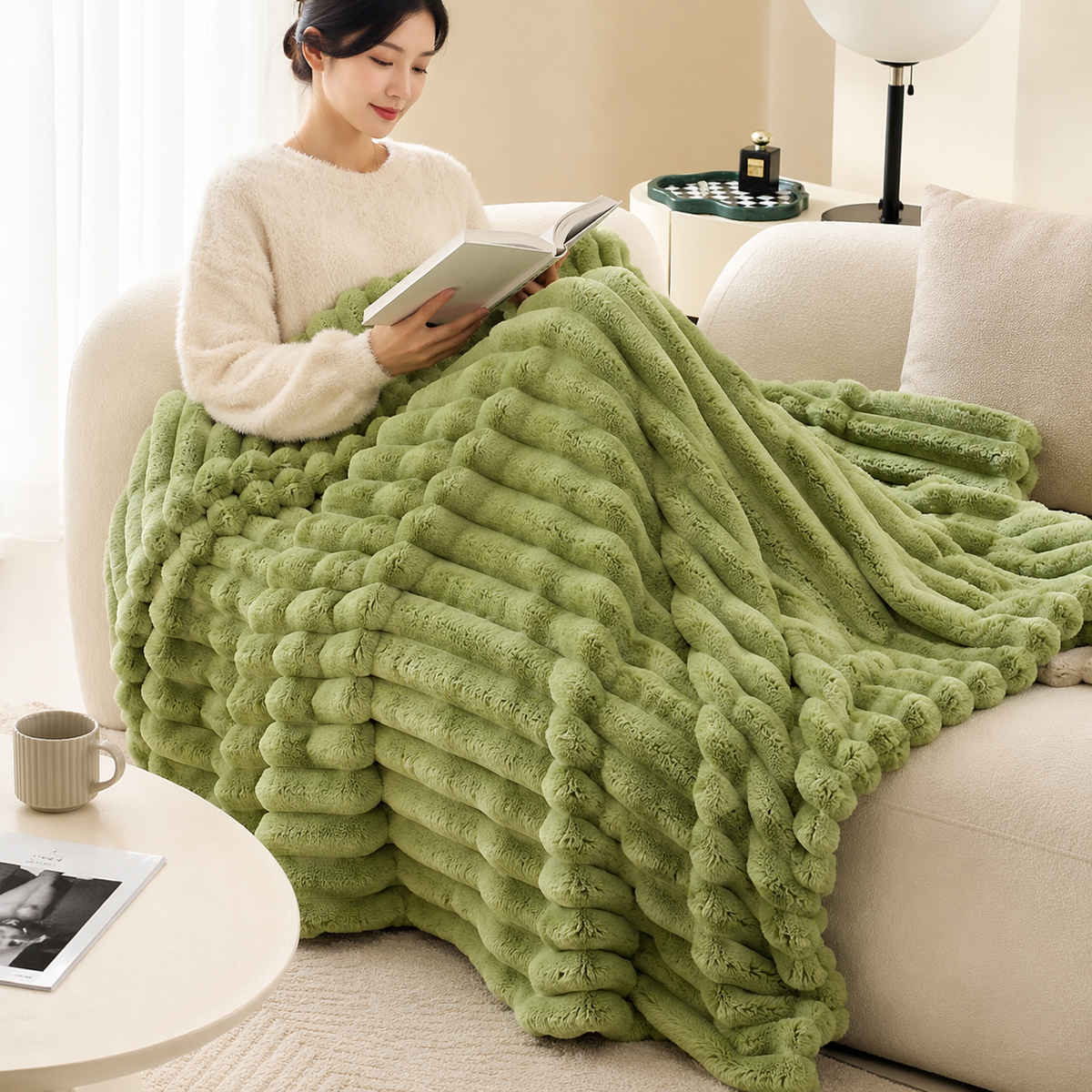 Soft Plush Throw Blanket for Sofa and Bed