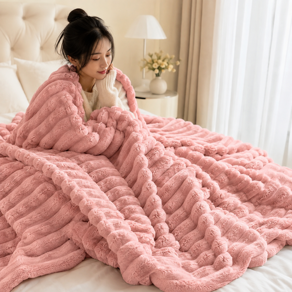 Soft Plush Throw Blanket for Sofa and Bed