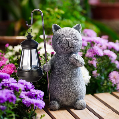 Solar Cat Garden Statue Butterfly Outdoor Light Decorative Ornament