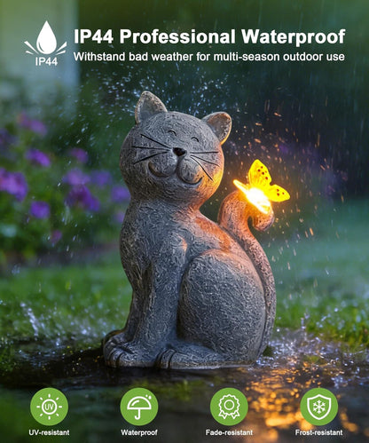 Solar Cat Garden Statue Butterfly Outdoor Light Decorative Ornament