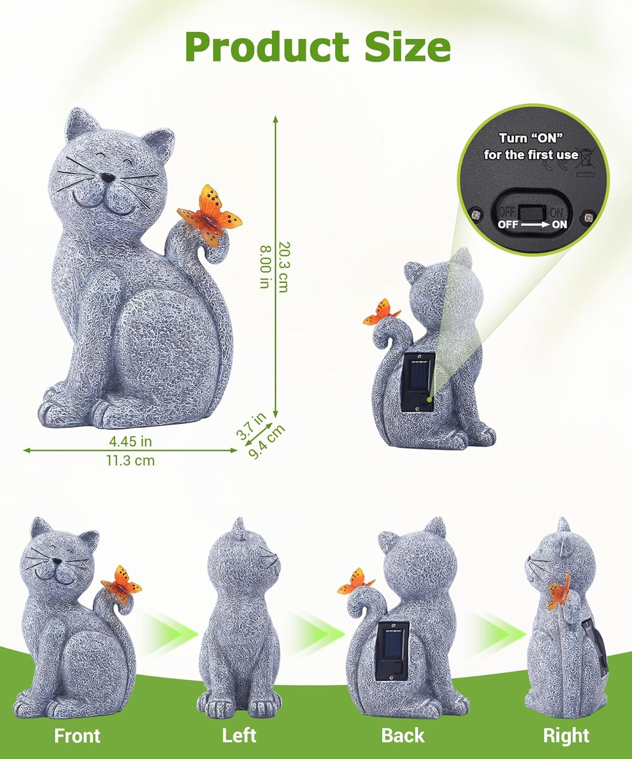 Solar Cat Garden Statue Butterfly Outdoor Light Decorative Ornament