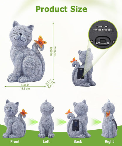 Solar Cat Garden Statue Butterfly Outdoor Light Decorative Ornament