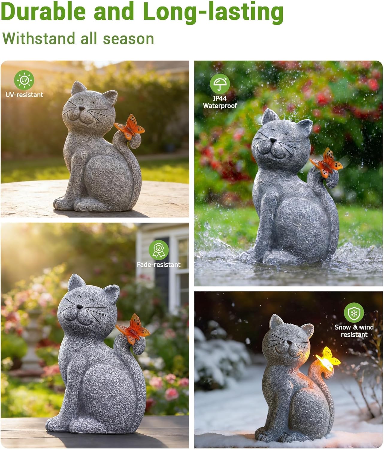 Solar Cat Garden Statue Butterfly Outdoor Light Decorative Ornament