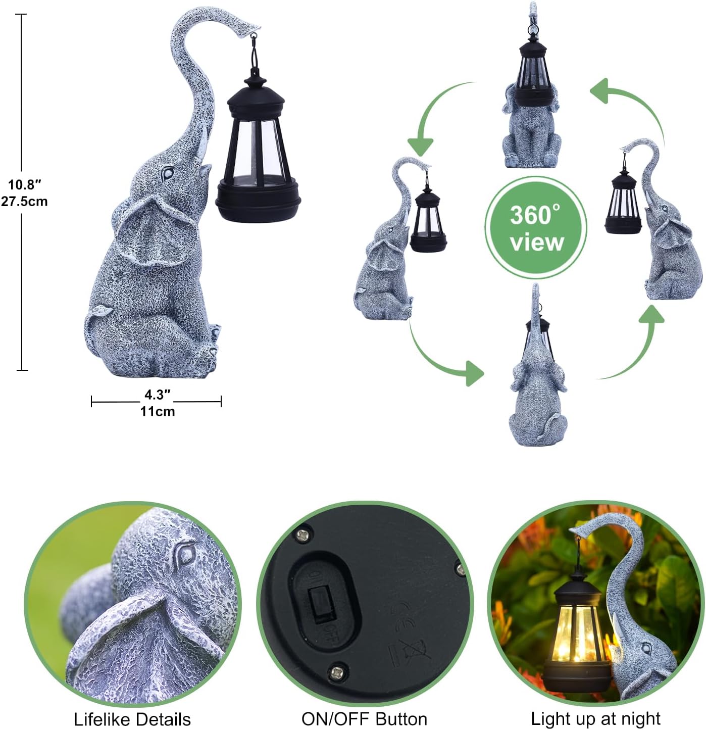 Solar Elephant Garden Light Outdoor Decorative LED Statue