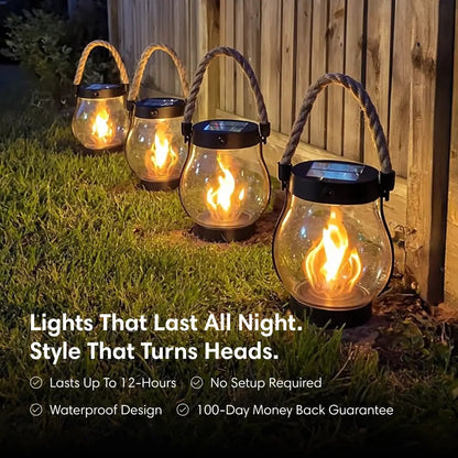 Solar Hanging Lantern Outdoor LED Flame Light for Garden Pathways